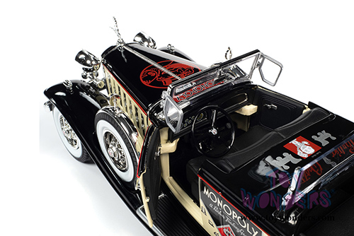 Auto World - MONOPOLY Cadillac V16 Sport Phaeton Convertible with Mr. Monopoly Figure (1932, 1/18 scale diecast model car, Cream/Black) AWSS127