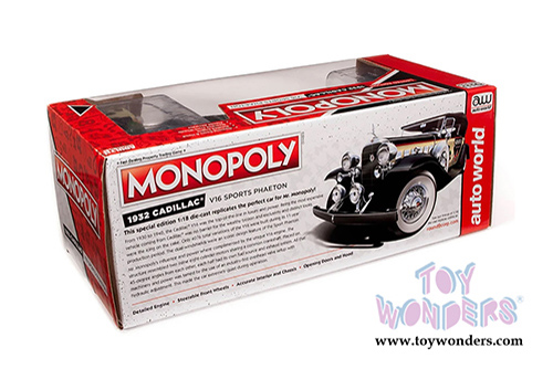 Auto World - MONOPOLY Cadillac V16 Sport Phaeton Convertible with Mr. Monopoly Figure (1932, 1/18 scale diecast model car, Cream/Black) AWSS127