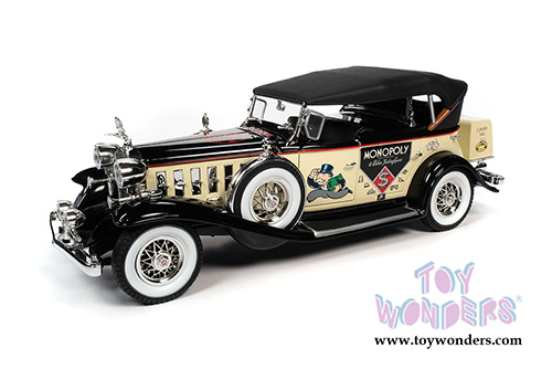 Auto World - MONOPOLY Cadillac V16 Sport Phaeton Convertible with Mr. Monopoly Figure (1932, 1/18 scale diecast model car, Cream/Black) AWSS127