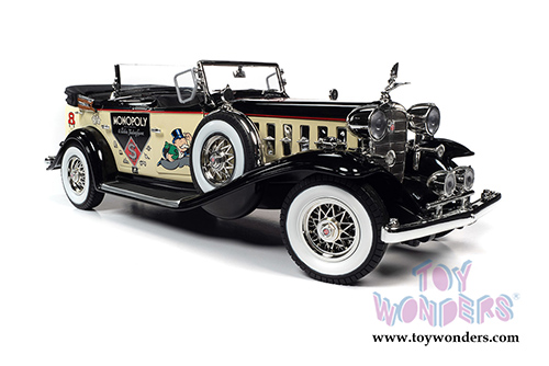 Auto World - MONOPOLY Cadillac V16 Sport Phaeton Convertible with Mr. Monopoly Figure (1932, 1/18 scale diecast model car, Cream/Black) AWSS127