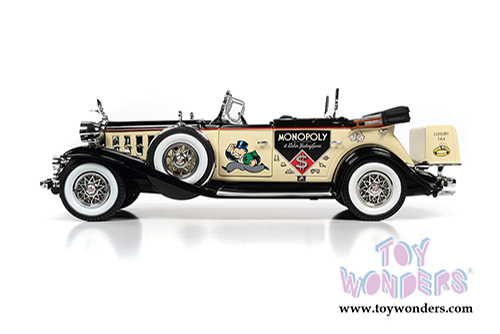 Auto World - MONOPOLY Cadillac V16 Sport Phaeton Convertible with Mr. Monopoly Figure (1932, 1/18 scale diecast model car, Cream/Black) AWSS127