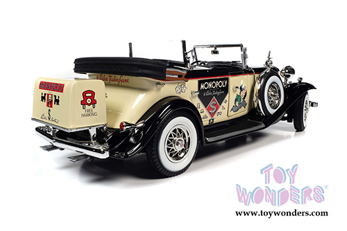 Auto World - MONOPOLY Cadillac V16 Sport Phaeton Convertible with Mr. Monopoly Figure (1932, 1/18 scale diecast model car, Cream/Black) AWSS127