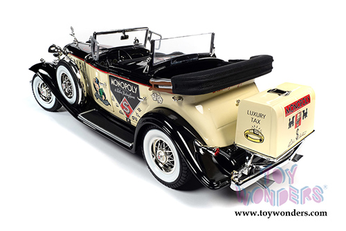 Auto World - MONOPOLY Cadillac V16 Sport Phaeton Convertible with Mr. Monopoly Figure (1932, 1/18 scale diecast model car, Cream/Black) AWSS127