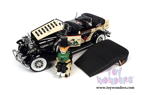 Auto World - MONOPOLY Cadillac V16 Sport Phaeton Convertible with Mr. Monopoly Figure (1932, 1/18 scale diecast model car, Cream/Black) AWSS127