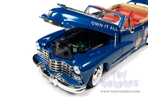 Auto World - Cadillac&reg; Series 62 Convertible with Mr. Monopoly Resin Figure (1947, 1/18 scale diecast model car, Blue/Red) AWSS136