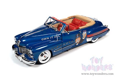 Auto World - Cadillac&reg; Series 62 Convertible with Mr. Monopoly Resin Figure (1947, 1/18 scale diecast model car, Blue/Red) AWSS136