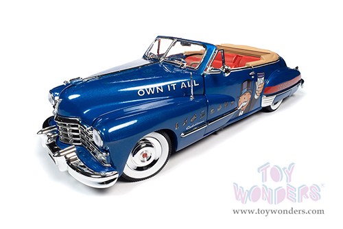 Auto World - Cadillac&reg; Series 62 Convertible with Mr. Monopoly Resin Figure (1947, 1/18 scale diecast model car, Blue/Red) AWSS136