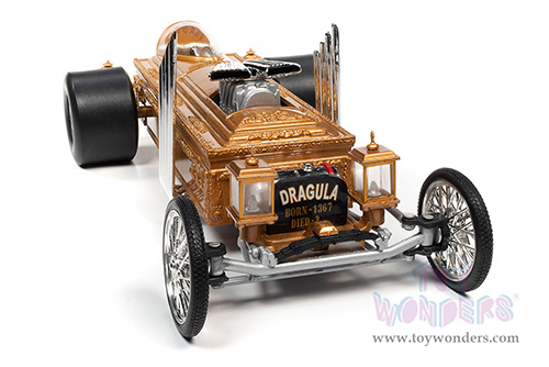Auto World Silver Screen Machines - George Barris' Drag-u-la "The Munsters" with Butch Patrick Signature (1/18 scale diecast model car, Gold) AWSS139