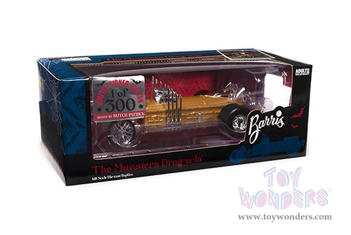Auto World Silver Screen Machines - George Barris' Drag-u-la "The Munsters" with Butch Patrick Signature (1/18 scale diecast model car, Gold) AWSS139