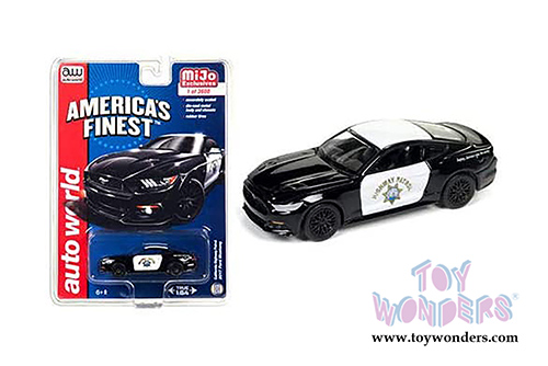 Auto World/Mijo Exclusives - Ford Mustang GT "America's Finest" CHP California Highway Patrol (2017, 1/64 scale diecast model car, Black/White) CP7475/24