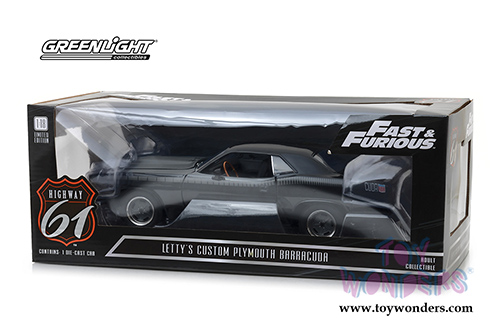 Greenlight Highway 61 - Fast & Furious | Letty's Custom Plymouth Barracuda Hardtop (1/18 scale diecast model car, Black/Gray) HWY18005
