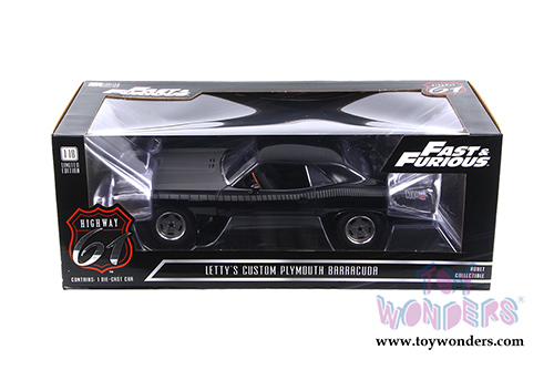 Greenlight Highway 61 - Fast & Furious | Letty's Custom Plymouth Barracuda Hardtop (1/18 scale diecast model car, Black/Gray) HWY18005