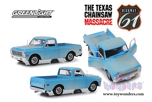Greenlight Highway 61 - The Texas Chain Saw Massacre (1974) - Chevrolet® C-10 Pickup Truck (1971, 1/18 scale diecast model car, Light Blue) HWY18014