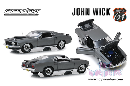 Greenlight Highway 61 - John Wick Ford Mustang BOSS 429  (1969, 1/18 scale diecast model car, Gray) HWY18016