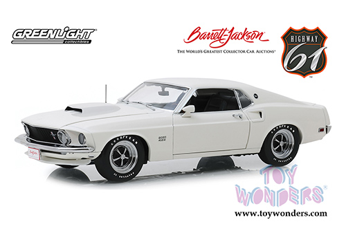 Greenlight Highway 61 - 1969 Ford Mustang BOSS 429 (Lot #1410) Barrett-Jackson Scottsdale 2018 (1969, 1/18 scale diecast model car, Wimbledon White) HWY18018