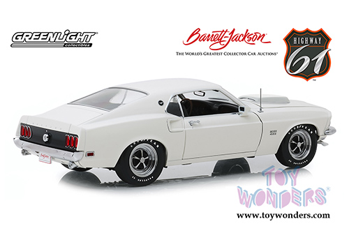Greenlight Highway 61 - 1969 Ford Mustang BOSS 429 (Lot #1410) Barrett-Jackson Scottsdale 2018 (1969, 1/18 scale diecast model car, Wimbledon White) HWY18018