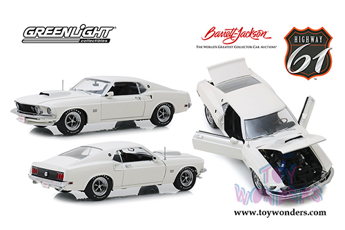 Greenlight Highway 61 - 1969 Ford Mustang BOSS 429 (Lot #1410) Barrett-Jackson Scottsdale 2018 (1969, 1/18 scale diecast model car, Wimbledon White) HWY18018
