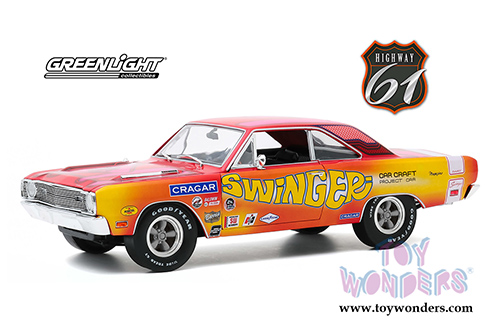 Greenlight Highway 61 - 1969 Dodge Dart 340 - Swinger- Car Craft Project Car (1969, 1/18 scale diecast model car, Pink/Red/Yellow) HWY18024