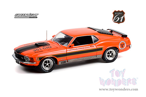 Greenlight Highway 61 - Ford Mustang Mach 1 - Texas International Speedway Official Pace Car (1 of 1 Produced) (1970, 1/18 scale diecast model car, Orange with Black Stripes) HWY18033