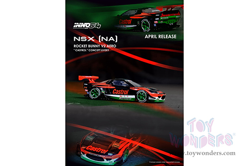 Inno Models - Honda NSX (NA1) Rocket Bunny V2 Aero CASTROL Concept Livery (1/64 scale diecast model car, Black/Orange/Green) IN64NSXP-CAS
