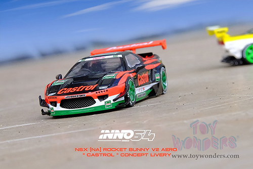 Inno Models - Honda NSX (NA1) Rocket Bunny V2 Aero CASTROL Concept Livery (1/64 scale diecast model car, Black/Orange/Green) IN64NSXP-CAS