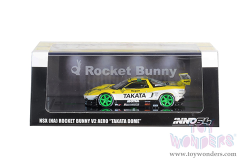 Inno Models - Honda NSX (NA1) Rocket Bunny V2 Aero TAKATA DOME Concept Livery (1/64 scale diecast model car, Yellow/White/Green) IN64NSXP-TKT