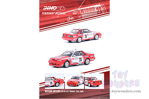 Inno Models - Nissan Skyline GTS-R (R31) #23 "RICOH" JTCC Japanese Touring Car Championship (1988)(1/64 scale diecast model car, Red/White) IN64R31-RI23