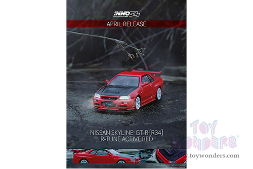 Inno Models - Nissan Skyline GT-R (R34) R-TUNE (1/64 scale diecast model car, Active Red/Carbon) IN64R34RT-AR