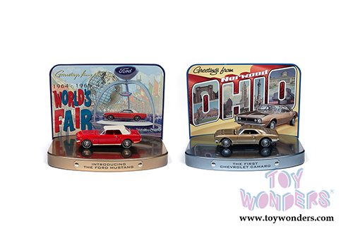 Round 2 Johnny Lightning - Dioramas 2020 Release 2 | Fair Tin Display with 1964 Ford Mustang and Norwood Tin Display with 1967 Chevy&reg; Camaro&reg; (1/64 scale diecast model car, Asstd.) JLDR012/24