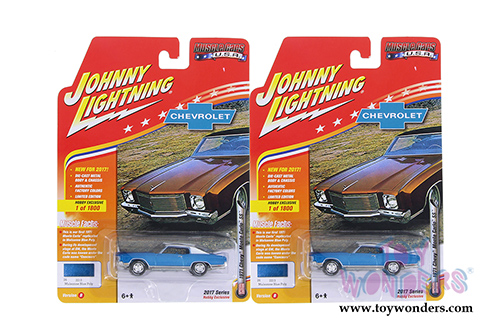 Round 2 Johnny Lightning - Muscle Cars U.S.A. | Chevy&reg; Monte Carlo SS (1971, 1/64 scale diecast model car, Mulsanne Blue Poly/White) JLMC009/24B
