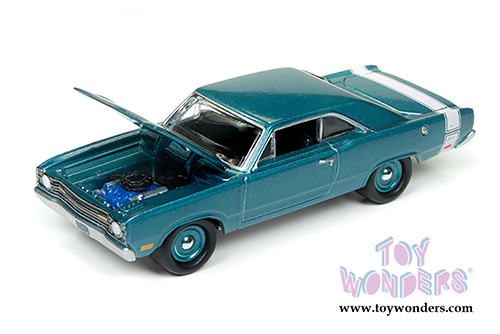 Round 2 Johnny Lightning - Muscle Cars U.S.A. | Dodge Dart Swinger (1969, 1/64 scale diecast model car, Light Turquoise Poly/White) JLMC011/24A