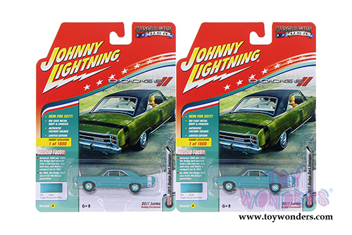 Round 2 Johnny Lightning - Muscle Cars U.S.A. | Dodge Dart Swinger (1969, 1/64 scale diecast model car, Light Turquoise Poly/White) JLMC011/24A