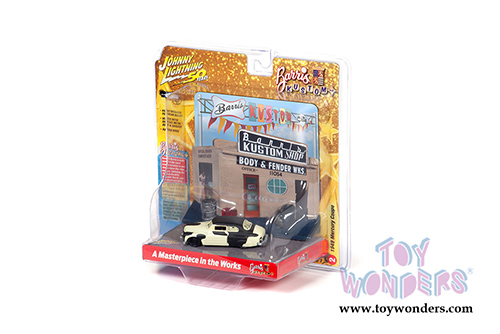Round 2 Johnny Lightning - Diorama 2019 Release 1 | Barris Custom Shop w/1949 Ford Mercury - Project Car (1949, 1/64 scale diecast model car, Cream/Black) JLSP087/24