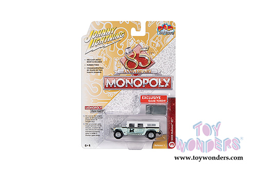 Round 2 Johnny Lightning - Pop Culture Series | Hummer H1 with Token Monopoly 85th Anniversary (2004, 1/64 scale diecast model car, Turquoise/White) JLSP094/24