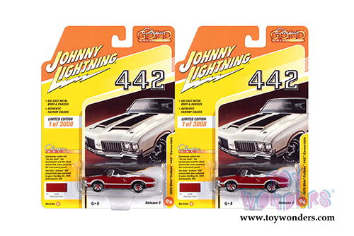 Round 2 Johnny Lightning - Classic Gold Collection | Oldsmobile&reg; Cutlass 442 Convertible (1970, 1/64 scale diecast model car, Matador Red/White) JLSP102/24B