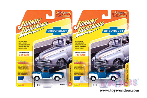 Round 2 Johnny Lightning - Classic Gold Collection | Chevrolet&reg; 3100 Pickup Truck (1965, 1/64 scale diecast model car, Custom Metallic Blue/White) JLSP106/24B