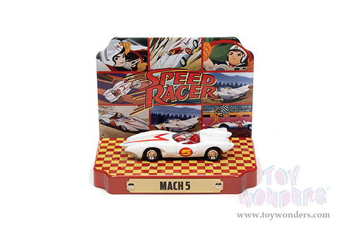Round 2 Johnny Lightning - Silver Screen Machines Speed Racer Mach 5 with Collectible Tin Display (1968, 1/64 scale diecast model car, White) JLSP120/24
