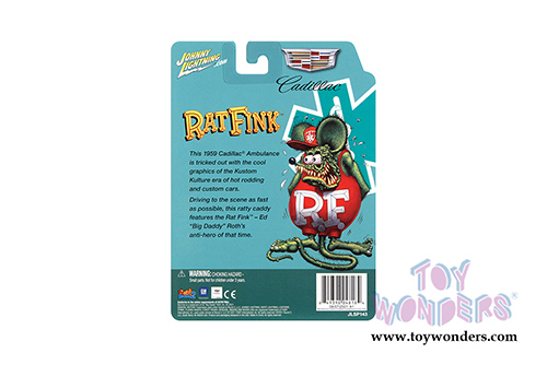 Round 2 Johnny Lightning - Cadillac&reg; Ambulance "Rat Fink" (1959, 1/64 scale diecast model car, Turquoise/Yellow) JLSP143/24