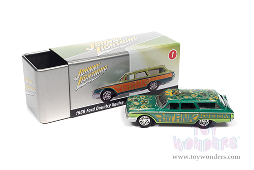 Round 2 Johnny Lightning - Collector Tin | Ford Country Squire (Rat Fink) (1960, 1/64 scale diecast model car, Kustom Green/Teal) JLSP146/24B