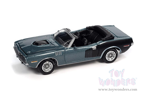 Round 2 Johnny Lightning - Muscle Cars U.S.A. | Plymouth Barracuda Convertible Class of 1971 (1971, 1/64 scale diecast model car, Winchester Gray) JLSP153/24B