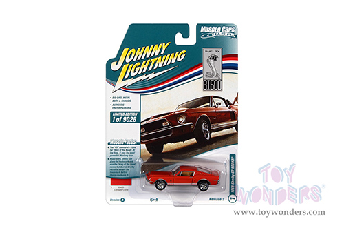 Round 2 Johnny Lightning - Muscle Cars U.S.A. | Shelby GT-500KR&reg; (1968, 1/64 scale diecast model car, Calypso Coral w/White Rocker Stripes) JLSP172/24A