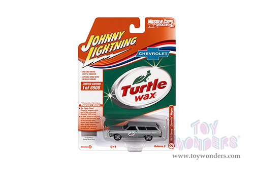 Round 2 Johnny Lightning - Muscle Cars U.S.A. | Turtle Wax Chevrolet® Chevelle Wagon (1965, 1/64 scale diecast model car, Silver w/Turtle Wax Graphics) JLSP173/24B