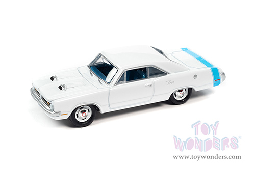Round 2 Johnny Lightning - Muscle Cars U.S.A. | Dodge Dart Swinger 340 (1970, 1/64 scale diecast model car, White with Rear Light Blue Stripe) JLSP176/24A