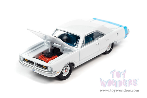 Round 2 Johnny Lightning - Muscle Cars U.S.A. | Dodge Dart Swinger 340 (1970, 1/64 scale diecast model car, White with Rear Light Blue Stripe) JLSP176/24A