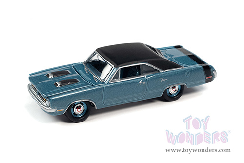 Round 2 Johnny Lightning - Muscle Cars U.S.A. | Dodge Dart Swinger 340 (1970, 1/64 scale diecast model car, B3 Light Blue Poly w/Flat Black Roof & Black Rear Stripe) JLSP176/24B