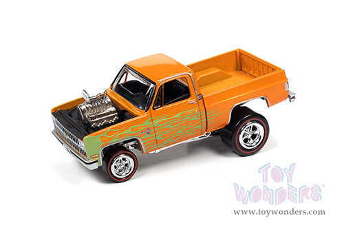 Round 2 Johnny Lightning - Street Freaks 2021 Release 3 Set A | Chevrolet&reg; Silverado 10 Fleetside - Zingers! (1981, 1/64 scale diecast model car, Metallic Orange with Lime Flames) JLSP178/24B