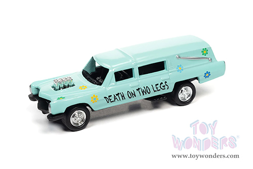 Round 2 Johnny Lightning - Street Freaks 2021 Release 3 Set B | Custom Haulin' Hearse - Demolition Derby (1/64 scale diecast model car, Flat Light Teal) JLSP180/24B