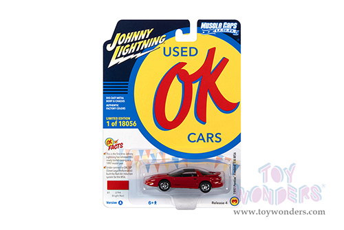 Round 2 Johnny Lightning - Muscle Cars U.S.A. 2021 Release 4 Set A | Pontiac&reg; Firebird&reg; Trans Am WS6 - OK Used Cars (1997, 1/64 scale diecast model car, Bright Red) JLSP194/24A