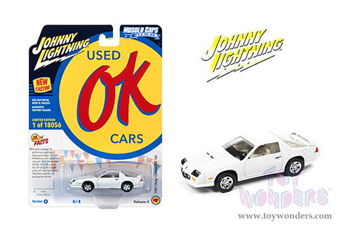 Round 2 Johnny Lightning - Muscle Cars U.S.A. 2021 Release 4 Set A | Chevrolet&reg; Camaro Z28&reg; 1LE - OK Used Cars (1991, 1/64 scale diecast model car, Artic White) JLSP195/24A