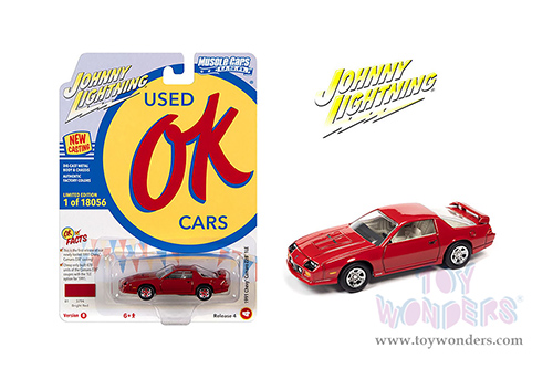 Round 2 Johnny Lightning - Muscle Cars U.S.A. 2021 Release 4 Set B | Chevrolet&reg; Camaro Z28&reg; 1LE - OK Used Cars (1991, 1/64 scale diecast model car, Bright Red) JLSP195/24B